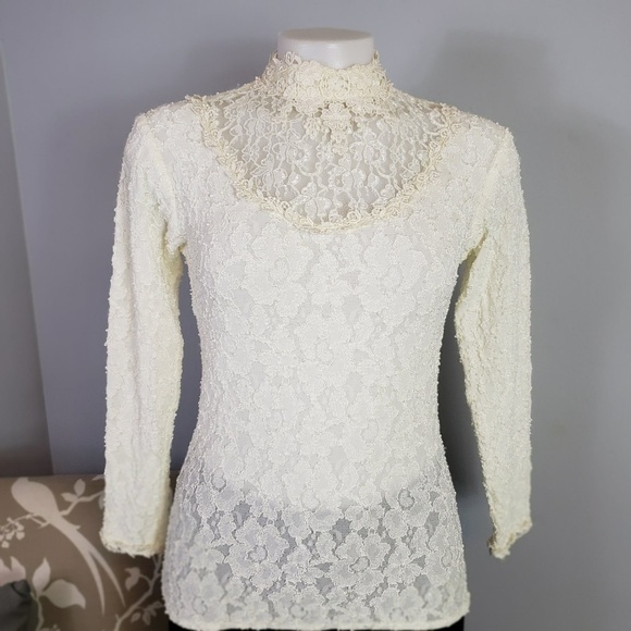 Vintage Margot Lea stretch lace filigree top 80s unique - Picture 2 of 8